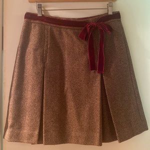J Crew Wool Tweed Mini Skirt with burgundy velvet bow